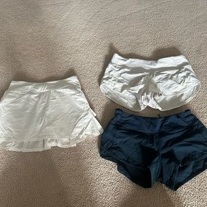 2 lululemon hotty hot shorts. 1 Ivviva skirt. 25 each